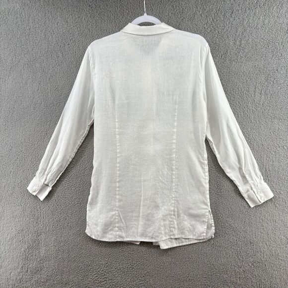 Loro Piana White Embroidered Linen Button-Up Shirt Size Large Made in Italy - Picture 2 of 10